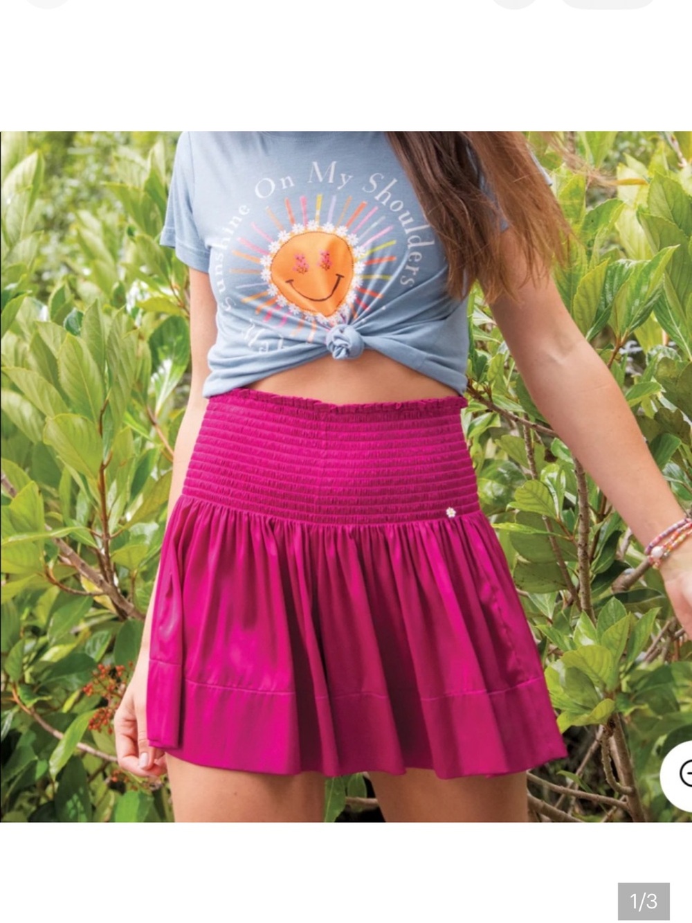 NATURAL LIFE Fuchsia Smocked Satin Mini Skirt